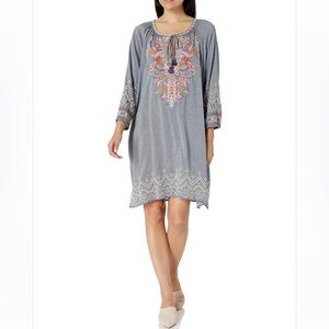 Johnny Was Workshop embroidered Bohemian / peasant split collar dress‎ Sz M